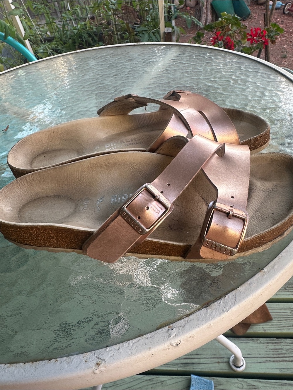 Rose Gold Cross Strap Birkenstock Slides - Picture 5 of 6